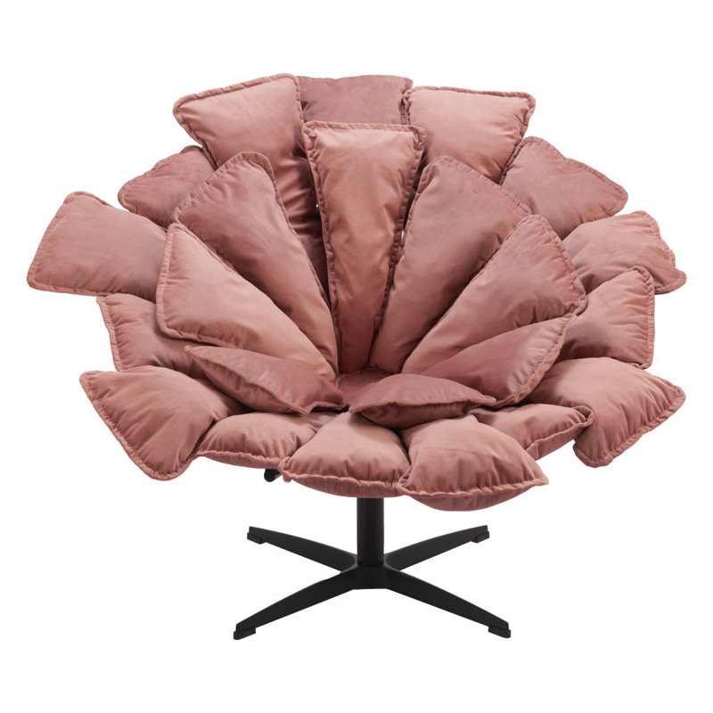 Chaise d'appoint pivotante 42 po en velours rose et noir