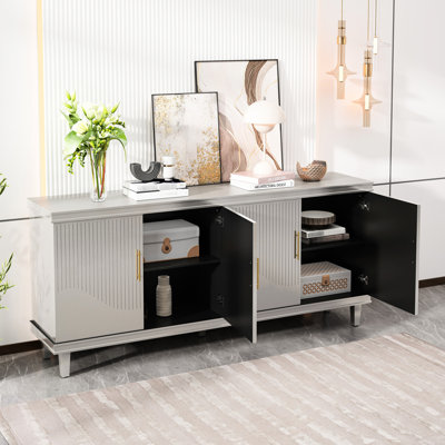 72.1'' Champagne 4-Door Storage Unit. & Solid Wood. Spacious With Double Compartments. Adjustable Shelving Inside. 330 Lbs Desktop Load Capacity. 66 Cabinet Laminate Capacity In Champagne. Wood