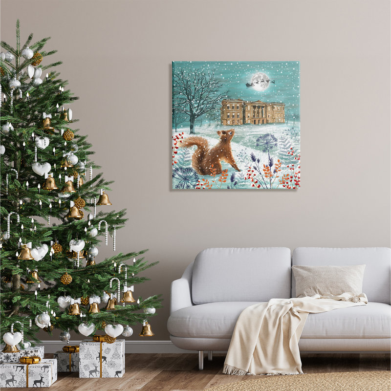 Écureuil regardant le père Noël sur toile, H 30 po x l 30 po x P 1,5 po