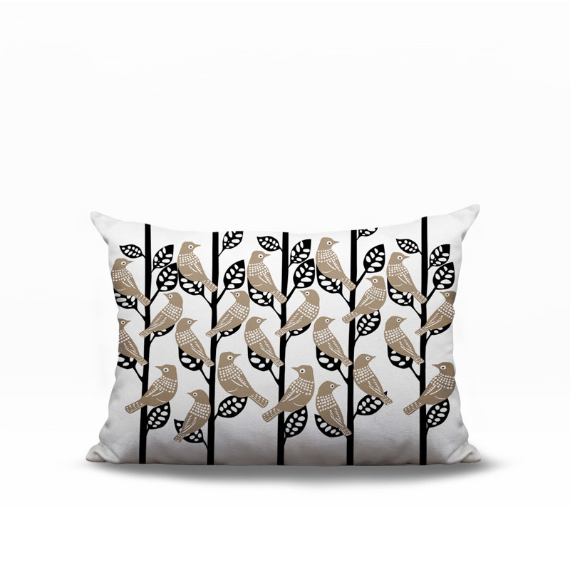 Oreiller rectangulaire intérieur / extérieur Tanza Bird, Beige, Rectangle H 14 po x l 20 po