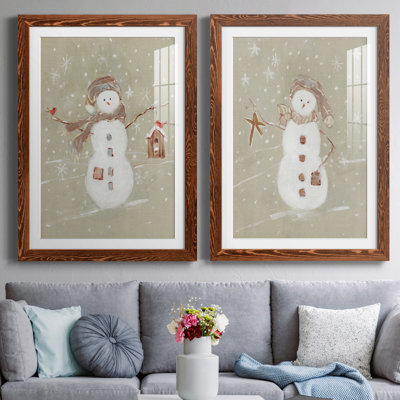 Linen Snowman I - Ensemble de 2 reproductions d'art