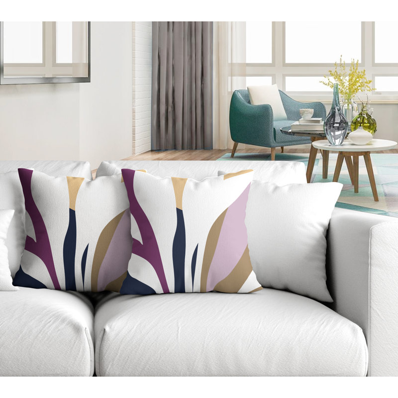 Jeté carré en polyester / mélange de polyester intérieur / extérieur, L 15 po x H 15 po, Mauve / bleu marine / beige