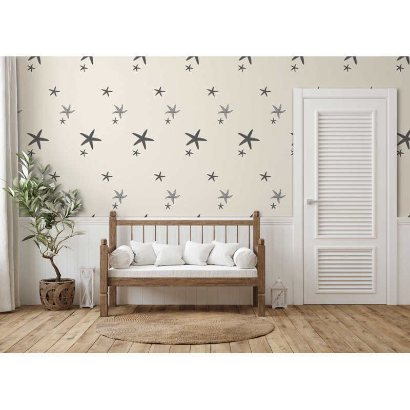 Sea Stars 33' L x 20.5" W  Wallpaper Roll, Black/Tan