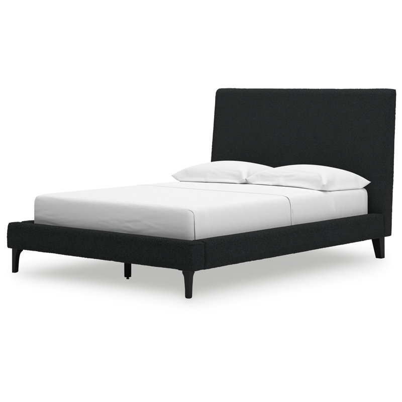 Cadmori Black Full Upholstered Bed with Roll Slats and Wood Frame