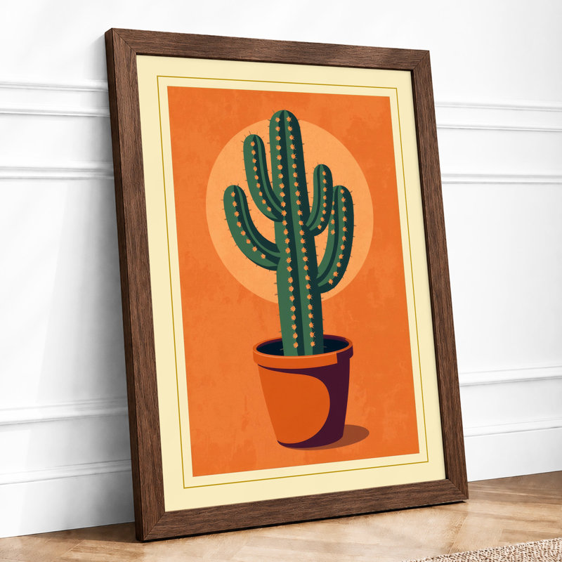Saguaro in Terracotta Botanical - Framed Print, Walnut, A1 - 84.1 x 59.4 cm