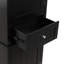 Grande armoire de salle de bain noire avec tablette réglable et tiroir inférieur visible latéral
