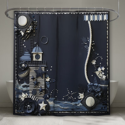 Rideau de douche phare - décor de salle de bain nautique plage côtière