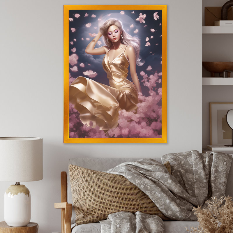 Portrait de femme à la mode sur toile, impression, H 32 po x l 24 po x P 1 po, Encadrement doré