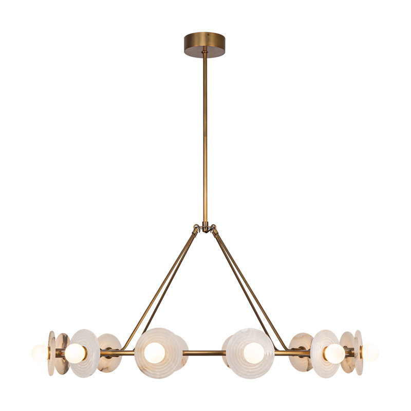 Vintage Brass and Alabaster 12-Light LED Chandelier