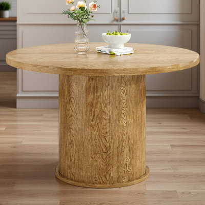 43" Round Dining Table For 4 People, Small Kitchen Dining Table With Wood Top And Sturdy Metal Pedestal Base, Modern Round Dinner Table For Dining Room, Easy Assembly