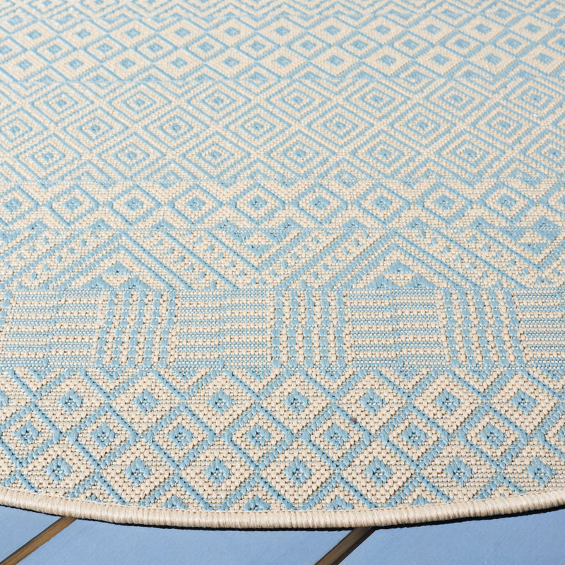 Tapis intérieur / extérieur beige / turquoise Lenwood, Rectangle 5 pi 3 po x 7 pi 7 po