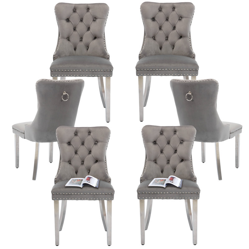 Rosdorf Park High-end Tufted Velvet Upholstered Nailhead Dining Chair (Set of 4)