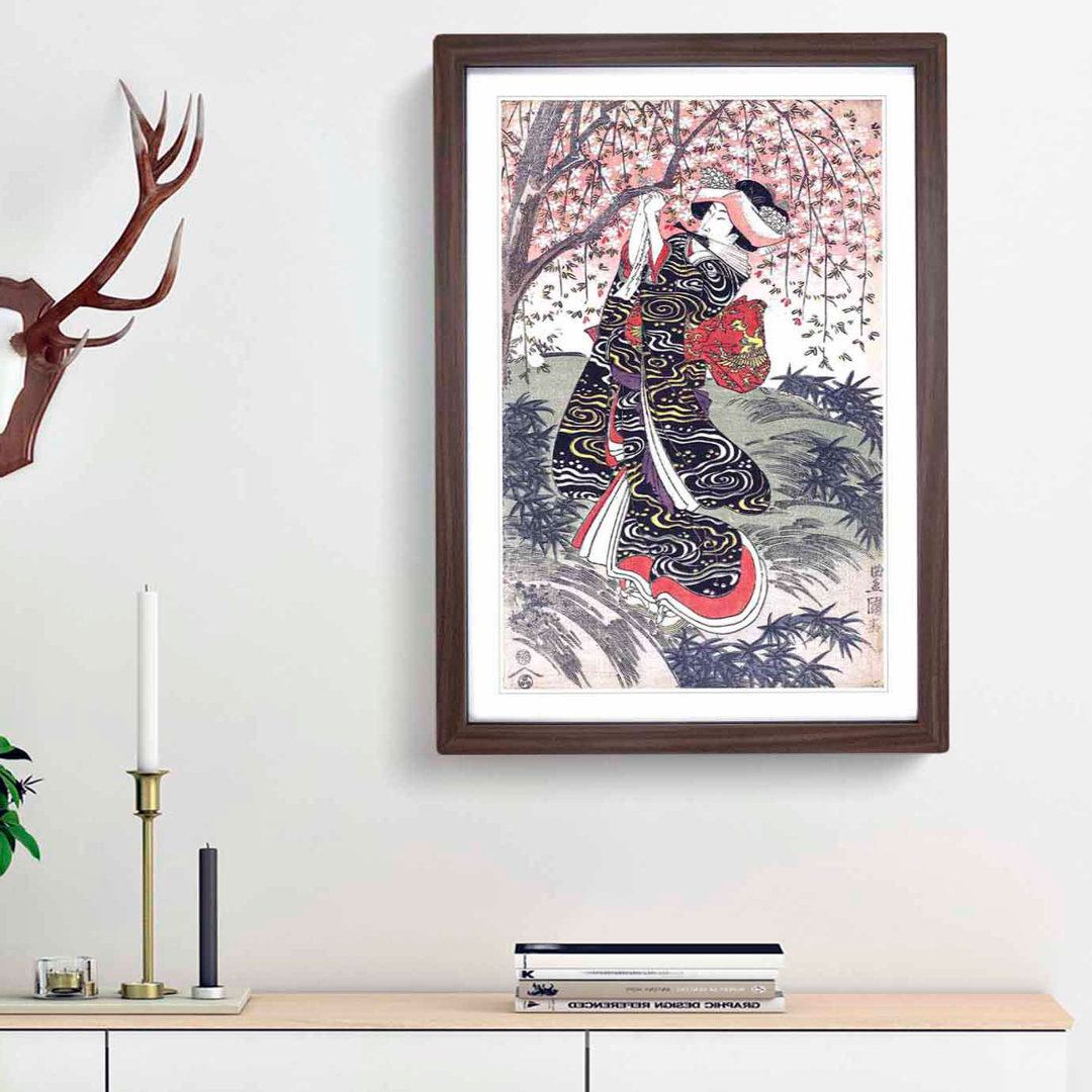 Geisha Under a Cherry Tree by Utagawa Toyokuni - Framed Print