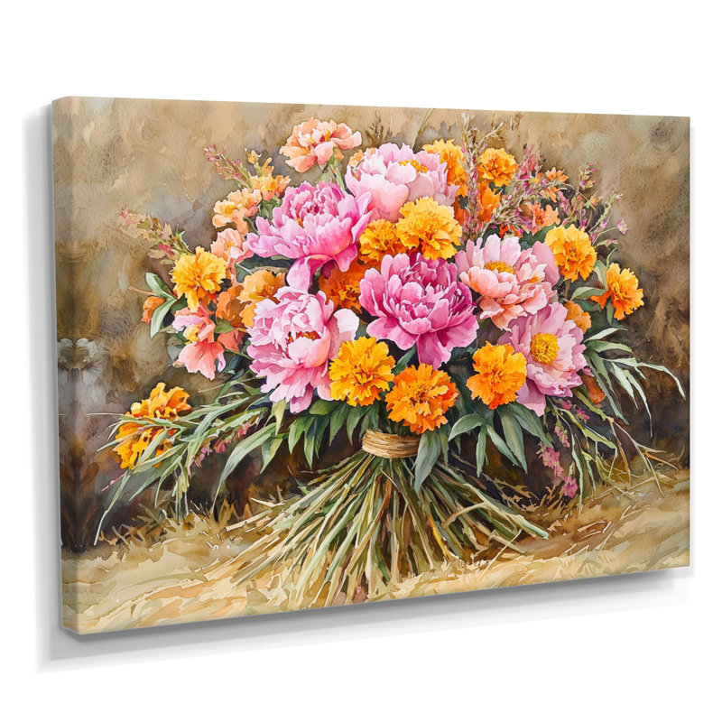 Été, bouquet de pivoines II - impressions de toiles de pivoines, H 30 po x l 40 po, Toile tendue
