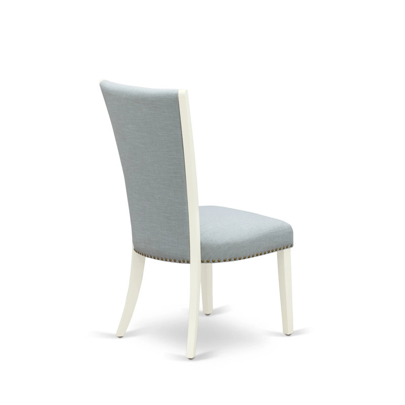 Chaises de salle à manger Verona Parson - Ensemble de 2 chaises rembourrées cloutées en lin bleu bébé, Bleu pastel, Lin blanc