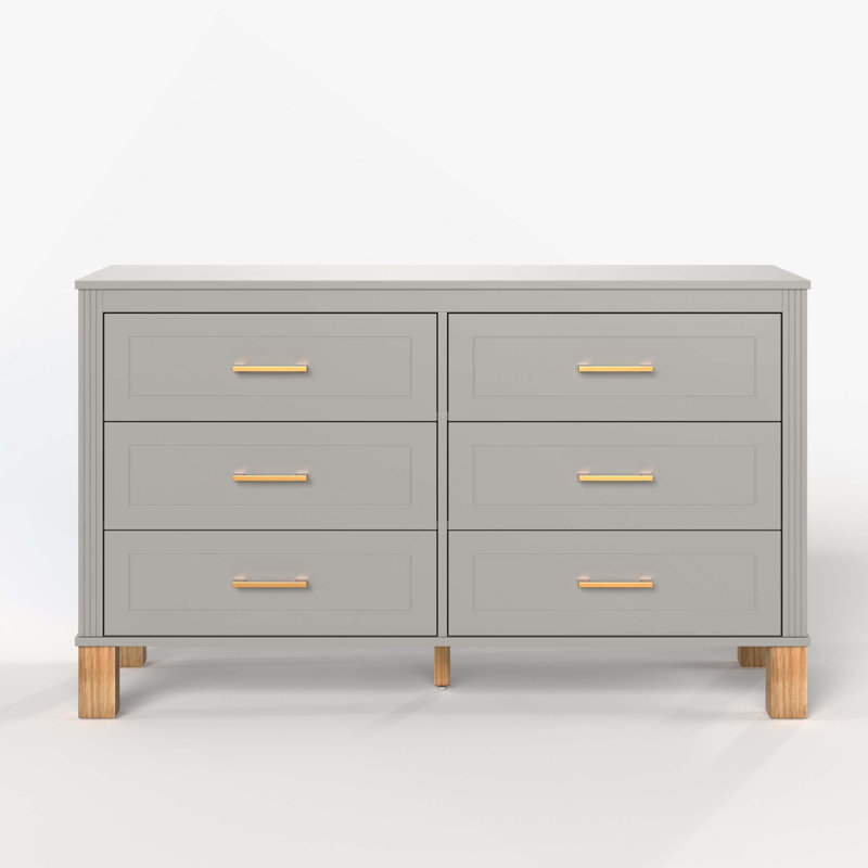 Commode double 6 tiroirs en bois robuste, Grey