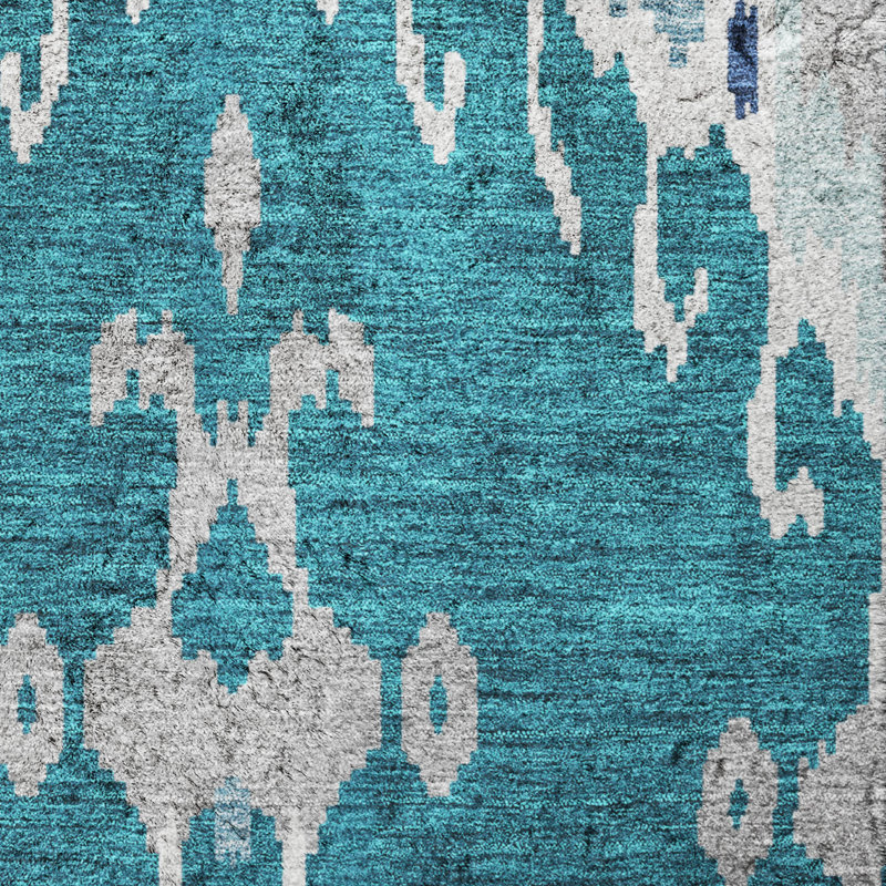 Washable Ikat Indoor Rug, Teal, 9' x 12'
