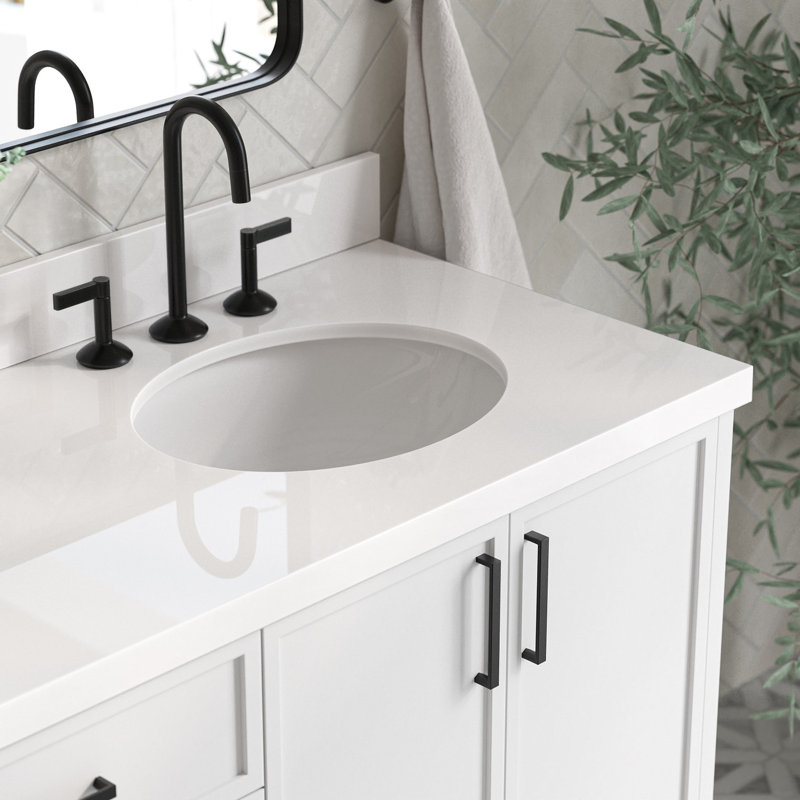 ARIEL Kelly 73 Double Sink Bathroom Vanity with Pure Quartz Top, White, Oval, Pure White Quartz