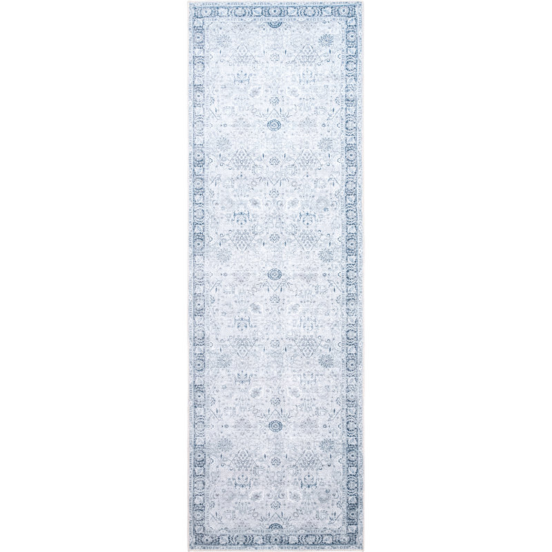  Tapis gris / bleu clair lavable à la machine Bayberry, Tapis de couloir 2 pi 6 po x 8 pi
