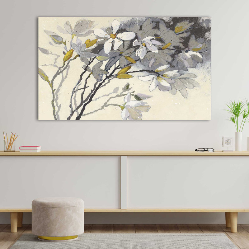 Magnolias jaune gris - Peinture, Toile tendue, H 36 po x l 60 po x P 1,5 po