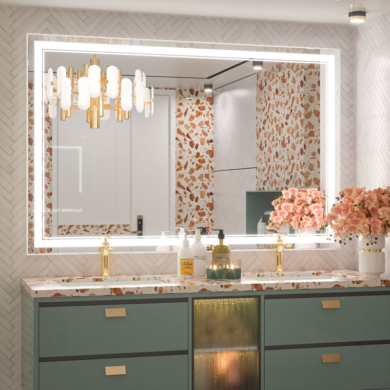 Adorna Frameless LED Lighted Bathroom / Vanity Mirror with Brightness Adjustable, Memory Function, Anti-fog, 36" H x 55" W