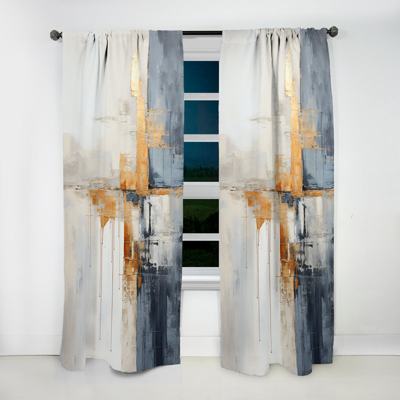 Arnault Abstract Beige Gold Road Collage IV - Collages Curtain - Velvet Room Darkening - 1 panel, 52" W x 95" L