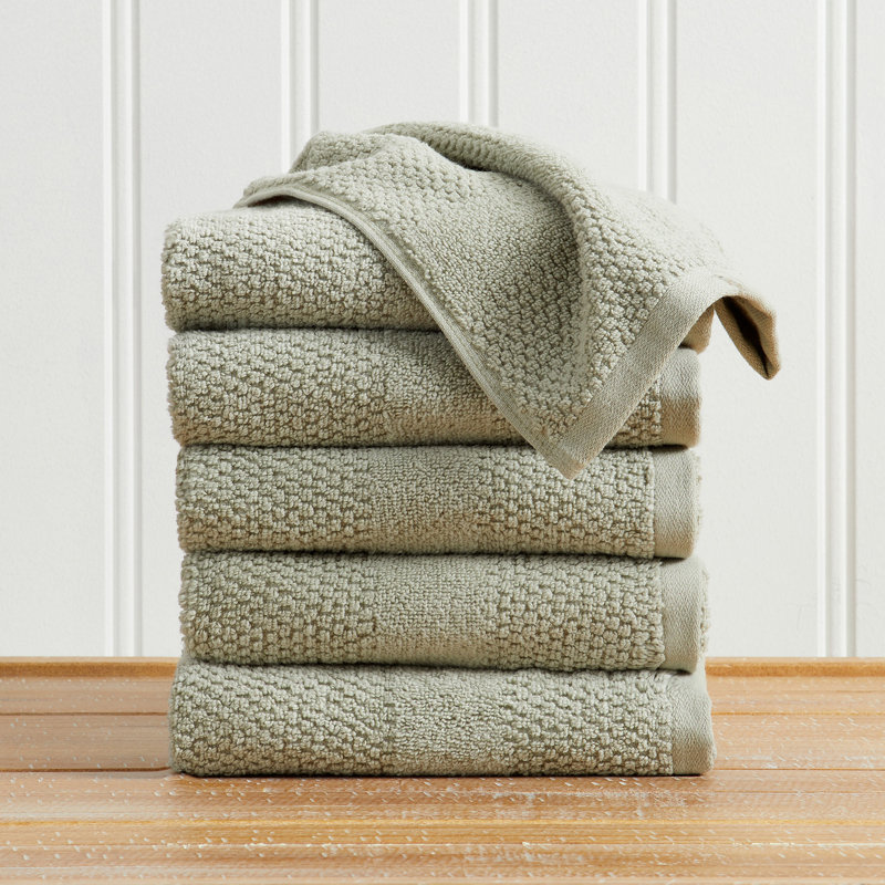 100% Cotton Textured Woven Bath Towel Set, Eucalyptus, Hand Towel (Pack of 6)