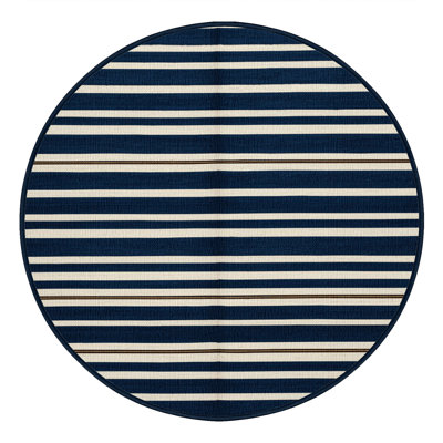 Washable Dark Blue White Striped Area Rug