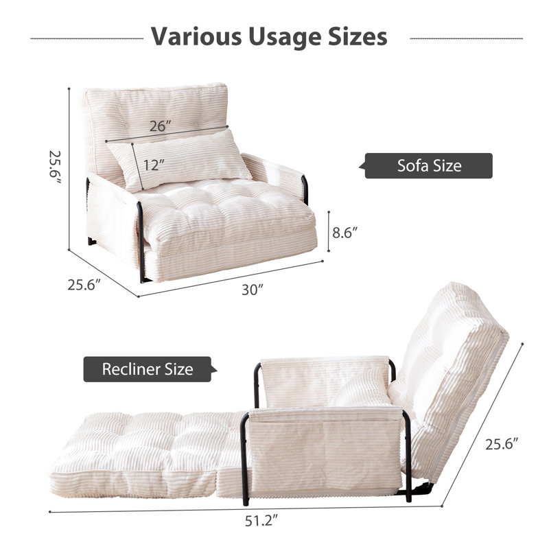 Bean Bag sofa,Floor Sofa Bed, Beige Corduroy, 25.6" H x 30" W x 25.6" D