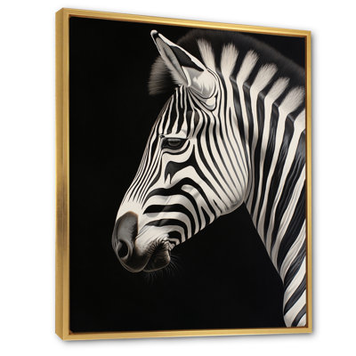 Portrait de zèbre noir et blanc IV encadré sur toile
