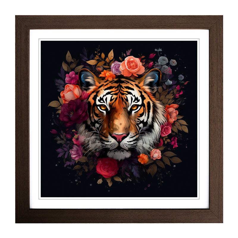 Tiger - Single Picture Frame Print on Wood, Walnut