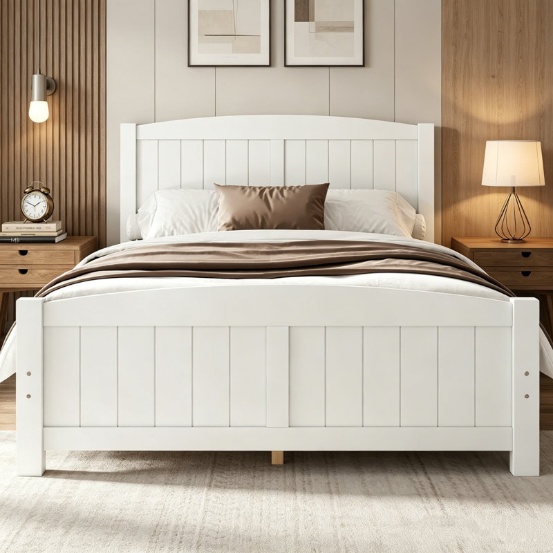 Lit plateforme, lit plateforme en bois massif avec lattes de soutien, tête et pied de lit, aucun sommier nécessaire, cadre de lit en bois pour chambre et appartement, blanc et noir