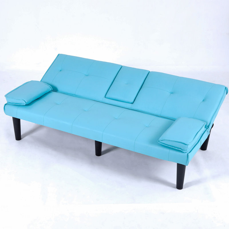 Lit bleu de 67 pouces avec porte-gobelet, pour un style de vie confortable et pratique, Bleu