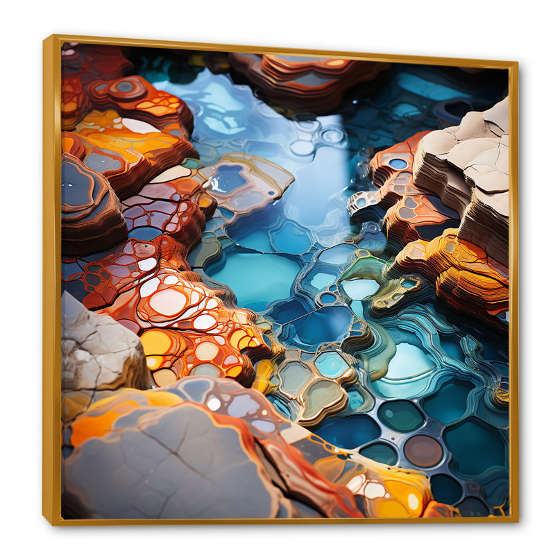 «Intertwine Water Fusion - Lakes & Rivers», reproduction d'art sur toile, Cadre flottant doré, H 30 po x l 30 po x P 1 po