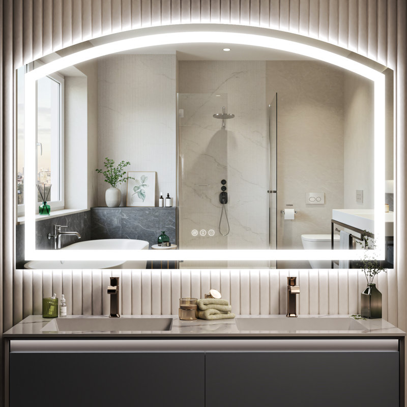 LED Bathroom Mirror with Lights Arched Vanity Mirror with Touch Sensor Lighted Mirror with Metal Frame Frontlit Anti-Fog Dimmable 3 Colors Temperature Shatterproof