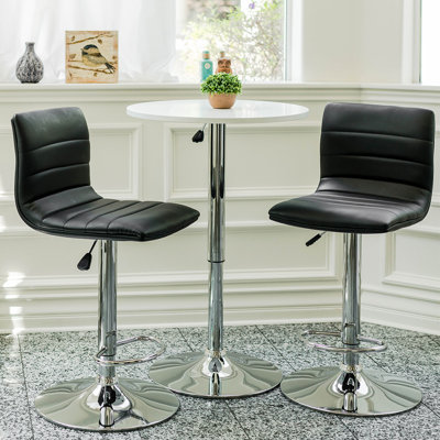 Ensemble de 2 tabourets de bar en cuir de polyuréthane, tabourets de bar pivotants réglables carrés modernes avec dossier, chaises de bar sans accoudoirs à hauteur de comptoir pour chaise de cuisine (noir)