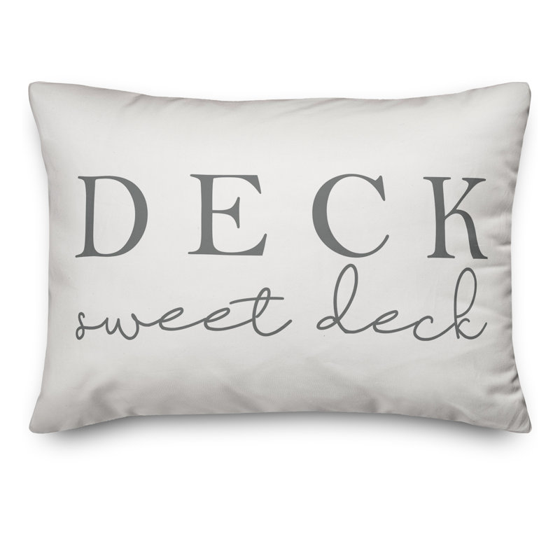 Textual Outdoor Throw Pillow, White/Gray