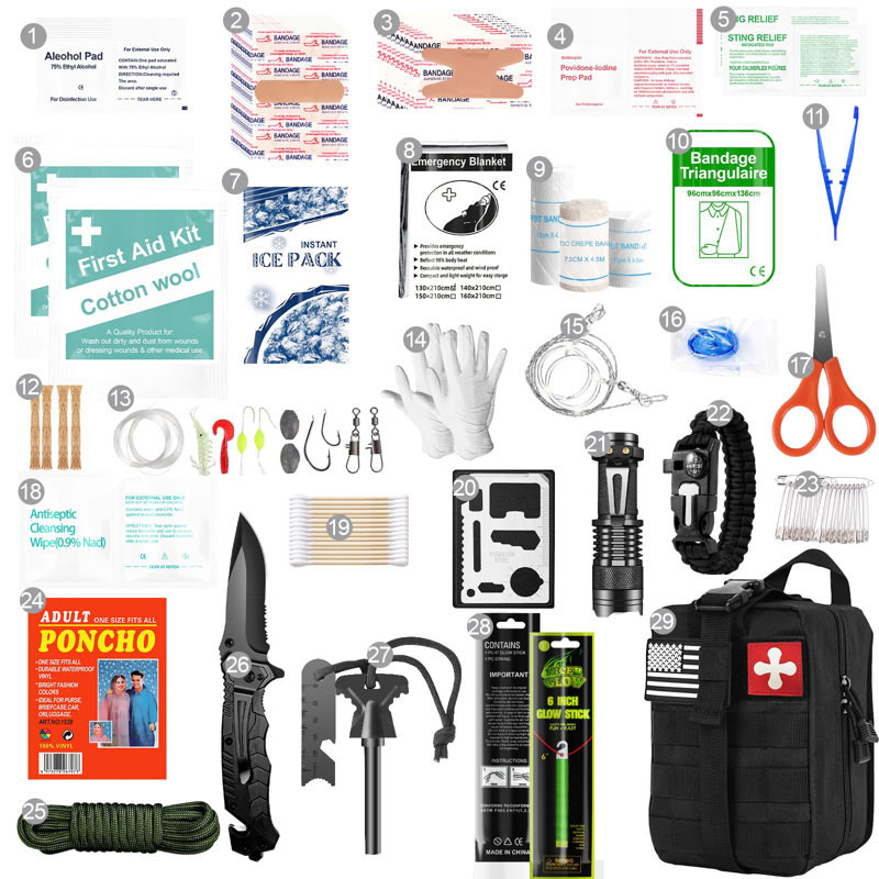 BEACHWATER POOL & SPA, LLC Survival Kit, 174 Pieces Survival Gear, First Aid Kit IFAK With Molle System, Essential Gear For Camping, Car Fishing Hunting Outdoor Adventure Emergency Medical Supplies, Gifts For Men
