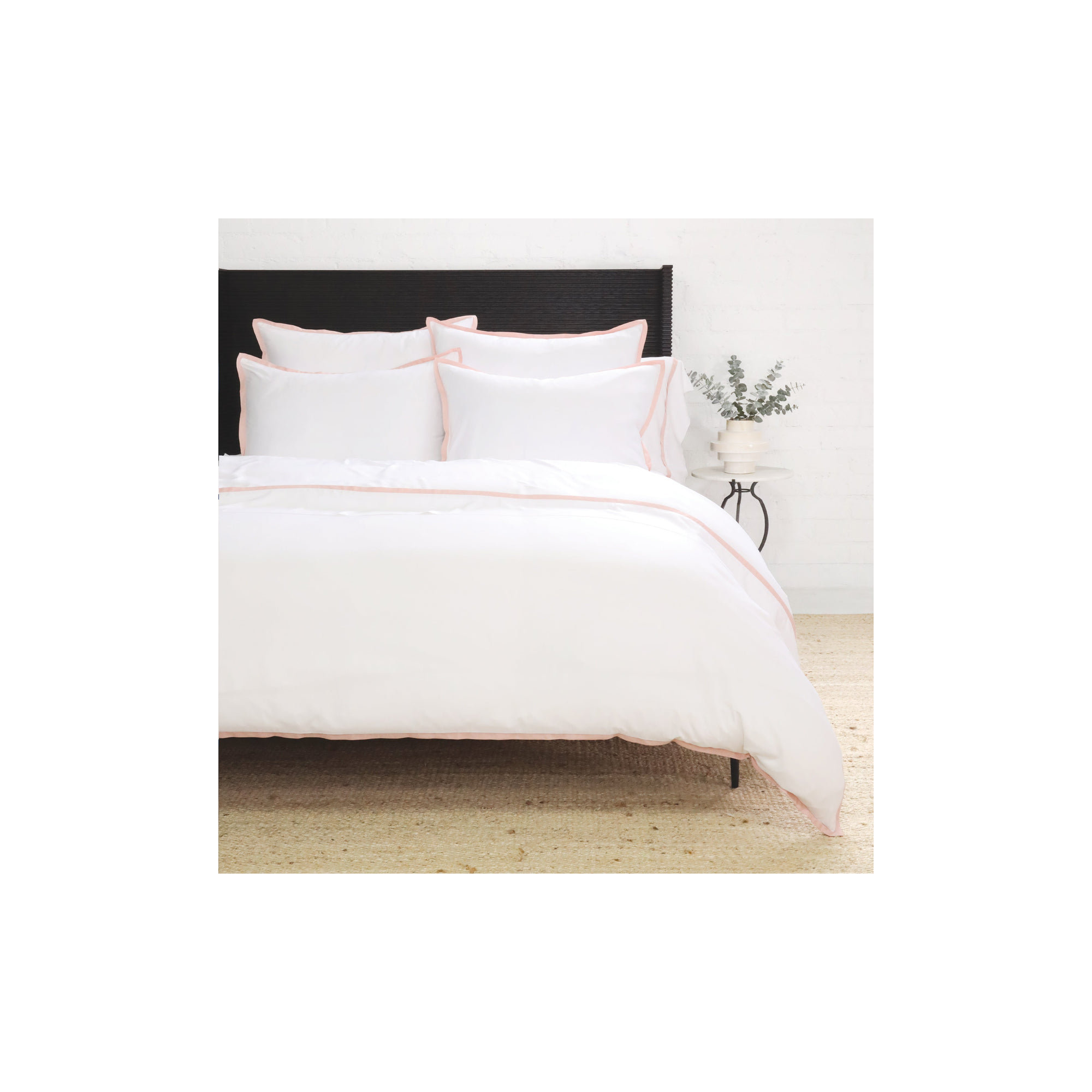 Langston Rayon From Bamboo Duvet Cover Set, White/Pink, Queen Duvet Cover + 2 Standard Shams