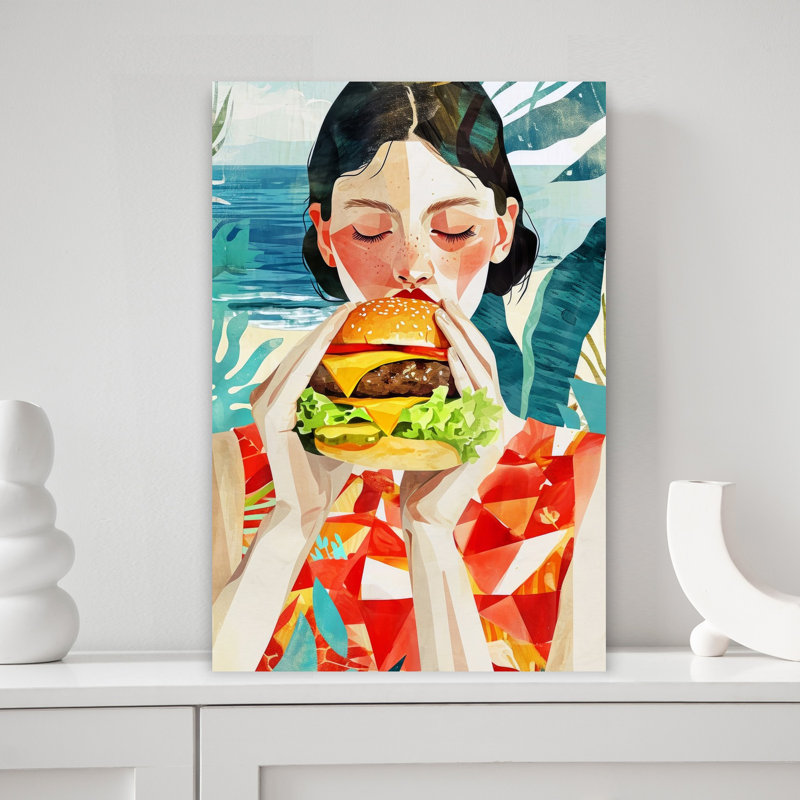Beach Burger Bliss Beach Ocean Wall Art Print 1 Piece Wrapped Canvas Wall Art, 45.72cm H x 30.48cm W