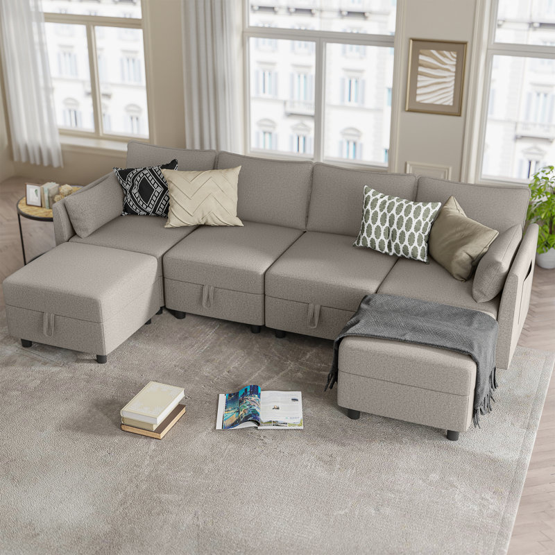Canapé modulaire rembourré 6 pièces avec rangement sous le siège 6 pièces, Mélange de polyester taupe