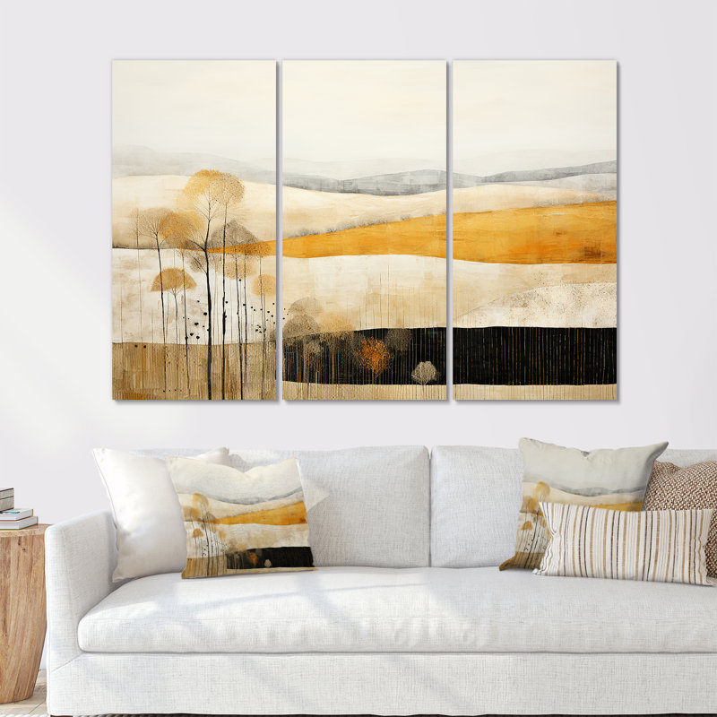 «Bold Mute Tone Countryside Landscape», ensemble d'art mural imprimé campagne, Toile tendue, H 40 po x l 60 po x P 1 po