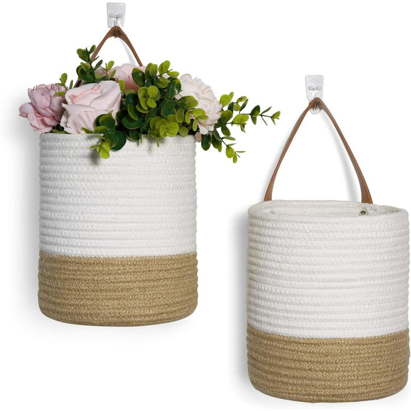 2Pack Jute corde corde panier suspendu fougère paniers suspendus plantes de fleurs panier tissé panier de rangement clés et jute
