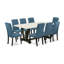 Ensemble de salle à manger 9 pièces comprenant une table rectangulaire à pieds en V et 8 chaises Parson rembourrées en lin bleu, 101,6 x 182,9 cm, multicolore-1281725003-1281725004