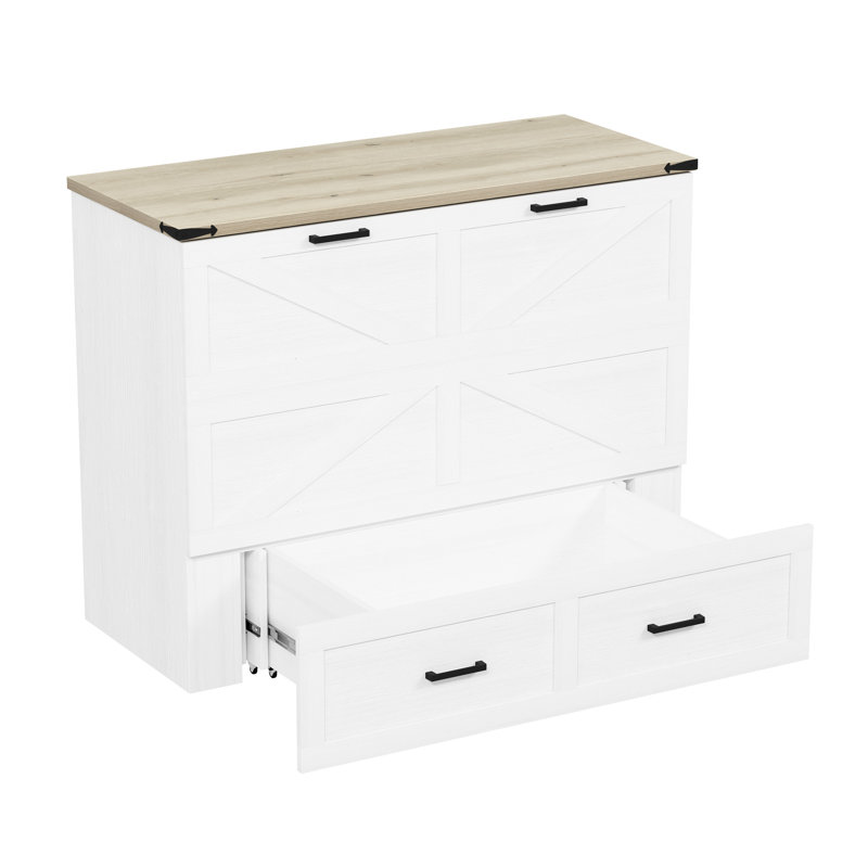 Full Size Foldable Platform Bed With Charging Machinery And Plentiful Storage Box, Cabinet In White For Compact Bedroom Guest Room Implement Ample Bin, Small