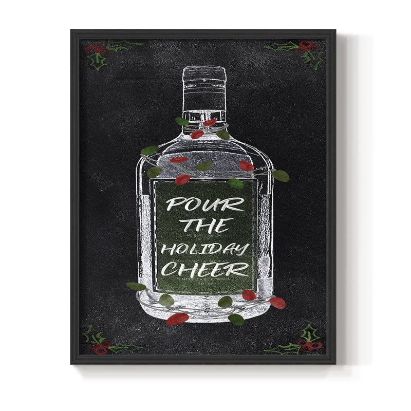 «Holiday Cheers Wine», reproduction encadrée en bois massif, H 30 po x l 24 po, Noir, noir, noir, noir