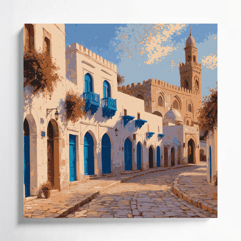 Cities Tunis Tunisia Beige Canvas Wall Art, 16" H x 16" W