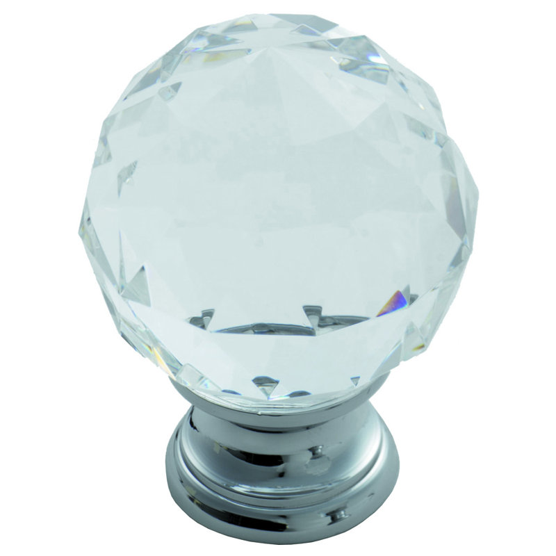 CRYSTAL FACETED KNOB With FINISHED BASE 35Mm, Polished Chrome, 2.5cm W x 2.5cm D