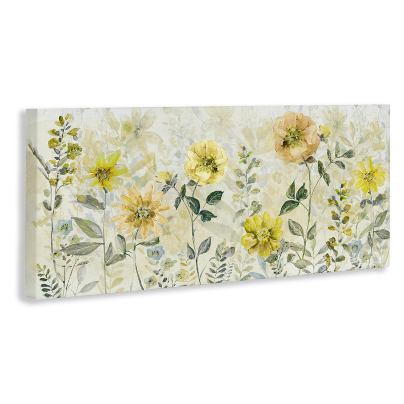 Toile de jardin jaune avec bouton d'or, design par Sally Swatland, H 10 po x l 24 po