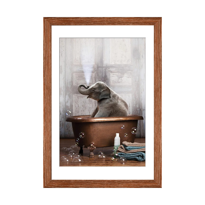 Éléphant dans la baignoire - impression d'art graphique, Blanc, H 32 po x l 24 po x P 1 po